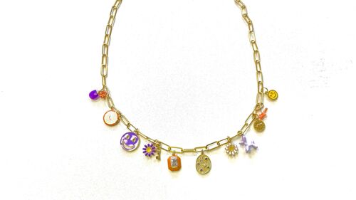 Necklace gold with lilac charms