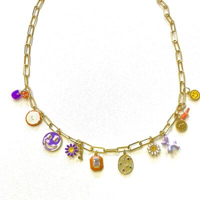 Necklace gold with lilac charms