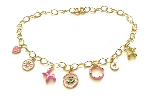 Necklace gold with lilac charms