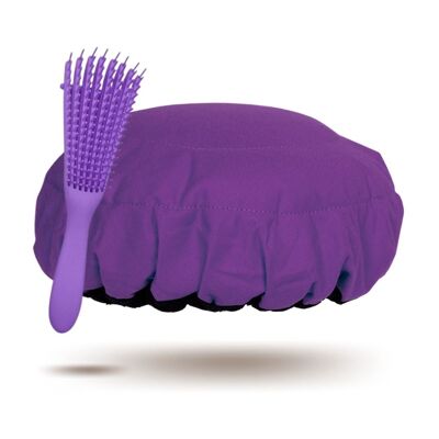 Kit de tapa de vapor para tratamiento de cabello con acondicionamiento profundo caliente | Gorro Lava “Purple Jacaranda” + Desenredante Flexible “Lilac Dream”
