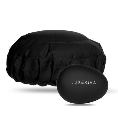 Hot Deep Conditioning Hair Treatment Steamer Cap Kit | „Black Onyx“ Lava Cap + „Classic Black“ Palm Pebble