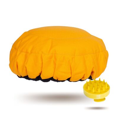 Kit de tapa de vapor para tratamiento de cabello con acondicionamiento profundo caliente | Gorro de Lava “Amber Pop” + Masajeador de Cuero Cabelludo “Limón”