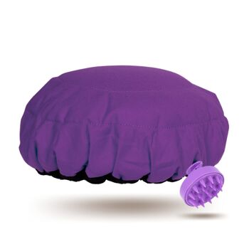 Kit de capuchon vapeur pour le traitement des cheveux en profondeur | Bonnet de lave « Purple Jacaranda » + Masseur cuir chevelu « Lilac Dream » 1