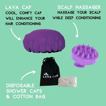 Kit de capuchon vapeur pour le traitement des cheveux en profondeur | Bonnet de lave « Purple Jacaranda » + Masseur cuir chevelu « Lilac Dream » 4