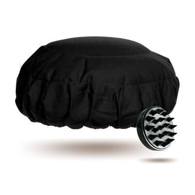 Kit de tapa de vapor para tratamiento de cabello con acondicionamiento profundo caliente | Gorro de Lava “Black Onyx” + Masajeador de Cuero Cabelludo “Classic Black”