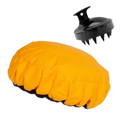 Kit de capuchon vapeur pour le traitement des cheveux en profondeur | Bonnet de lave "Amber Pop" + Masseur cuir chevelu "Classic Black"