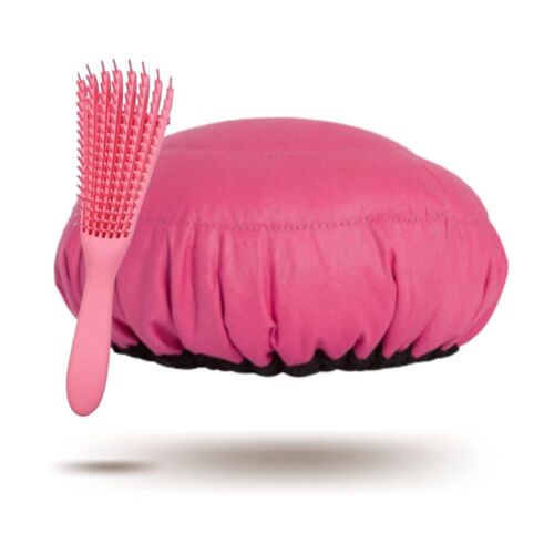 Hot Deep Conditioning Hair Treatment Steamer Cap Kit | “Retba Rose” Lava Cap + “Pink Blush” Flexible Detangler