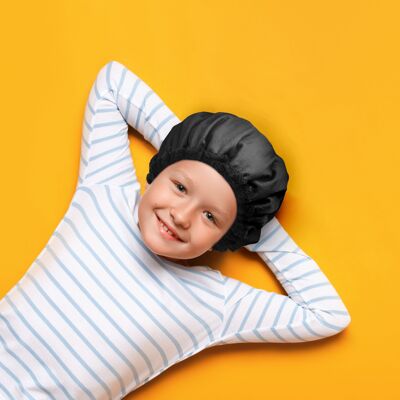 Hot Deep Conditioning Hair Treatment Steamer Cap Kit | „Black Onyx“ Lava Cap MINI + „Classic Black“ Palm Pebble Detangler für Kinder
