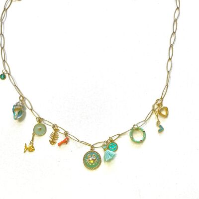 Necklace gold with charms turquoise