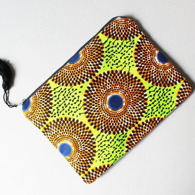 African Print Zipper Pouch with Tassel Puller, Ankara fabric, African, Green Bag, Clutch Bag, African Cloth, Wax Print, African Wax Bag.