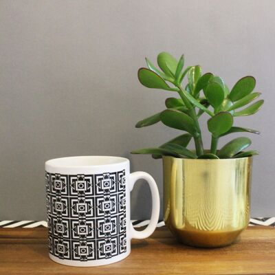 Geometric Print Mug, artdeco, black and white mug, gifts for her, gifts for him, cup, home and living, tribal, kitchen, pattern mug