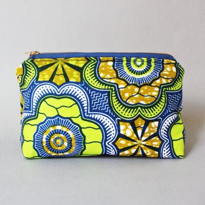 Green Bag, African Print, Makeup Bag, Zipper Pouch, Clutch Bag, Cosmetic Case, Luggage and Travel, Floral, Flower, Gifts For Her, Small Bag