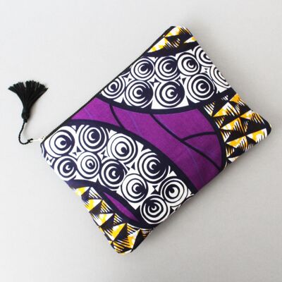 African Print Zipper Pouch with Tassel Puller, Ankara, African, Purple Bag, Bag, Clutch Bag, African Cloth, Wax Print