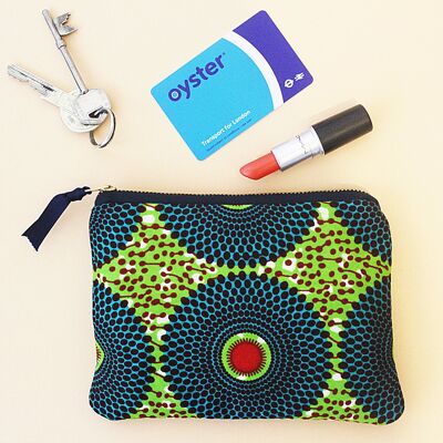Mini Zipper Pouch, Ankara, Green Bag, Coin Purse, Wallet, Passport Holder, African Print, Tropical, Wax Print, Batik, African Fabric, Clutch
