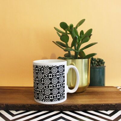 Geometric print Mug, black and white, monochrome, gifts for her, gift, cup, home and living, tribal, kitchen and dining, ceramic, graphic
