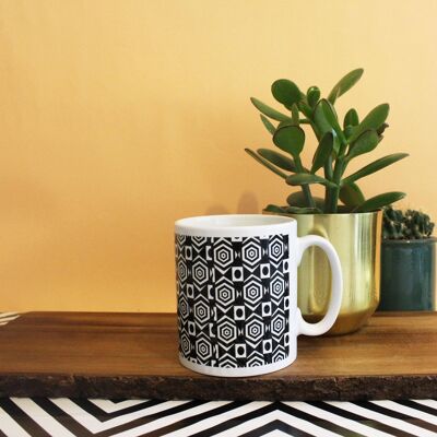 Geometric print Mug, black and white, monochrome, gifts for her, gift, cup, home and living, tribal, kitchen and dining, ceramic, graphic