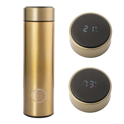 Funk My World Smart Stainless Steel Vacuum Flask - Temperature Display Business Thermoses Cup Custom Water Bottle - Insulated Water Bottle 500ml LED Temperature Display Smart Water Cup (Gold)