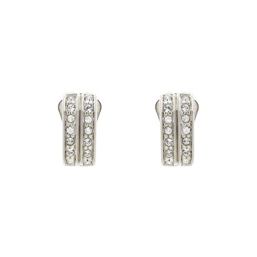 Double Row Crystal Platinum clip on Earrings