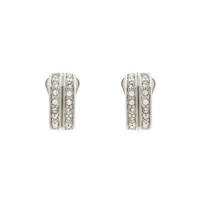 Double Row Crystal Platinum clip on Earrings