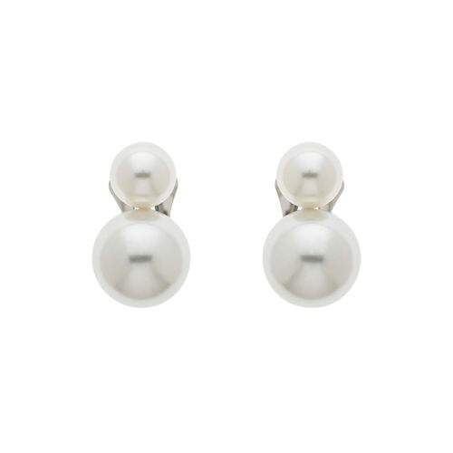 Double White Pearl and Platinum clip on Earrings