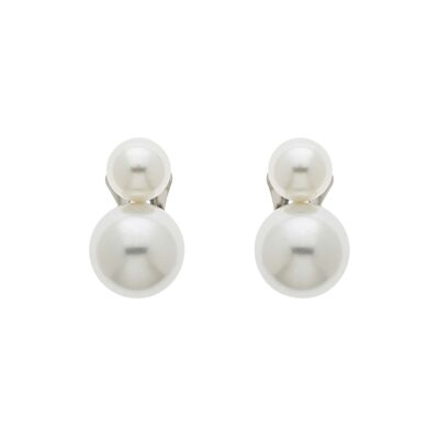 Doppelte weiße Perlen- und Platin-Ohrclips