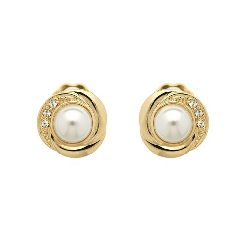 Pearl with Crystal Gold clip on Earrings