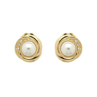 Pearl with Crystal Gold clip on Earrings
