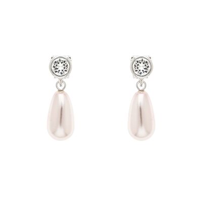 Pink Teardrop Pearl with Crystal Platinum clip on Earrings