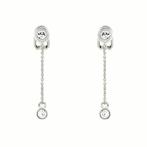 Platinum and Crystal Chain drop clip on Earrings