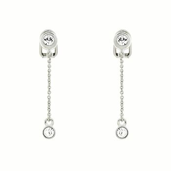 Boucles d'oreilles à clip en platine et chaîne en cristal 1