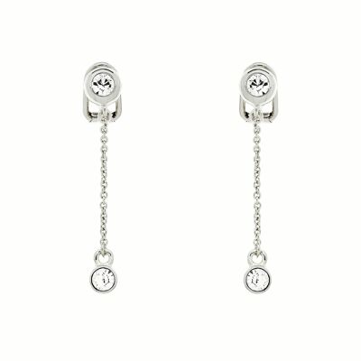 Platinum and Crystal Chain drop clip on Earrings