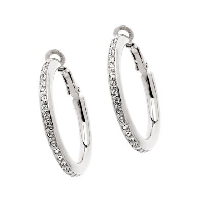 Platinum and Crystal Hoop clip on Earrings