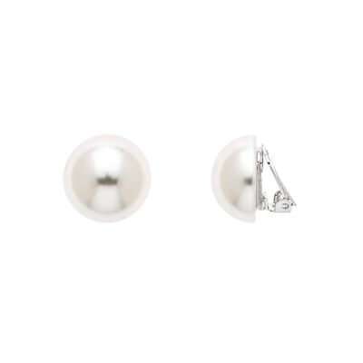 Boucles d'Oreilles Clip Demi Perle Blanche 18mm sur Platine