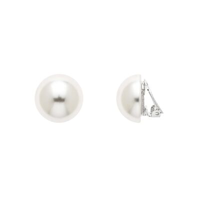 White 18mm Half Pearl on Platinum clip on Earrings