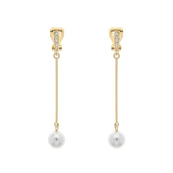 Clip perle blanche sur goutte d'or sur boucles d'oreilles 1