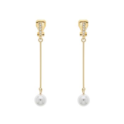 White Pearl on Gold Drop clip on Earrings
