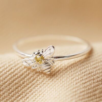 Anillo de abeja de plata esterlina con piedra cítrica en M/L