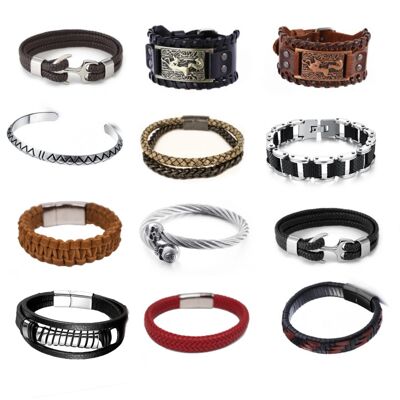 Stainless steel bracelets set | stainless steel | leather | 25 pieces | SALE