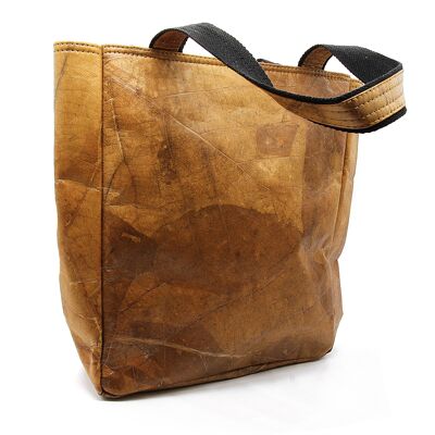 Vegan handbag made from real leaves in the color cognac