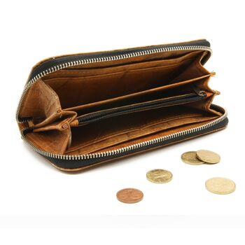 Portefeuille avec compartiment monnaie et nombreux compartiments en feuilles, grand, femme, cognac 5