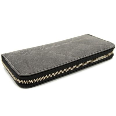 Wallet with coin compartment and many compartments made of leaves, large, women, black