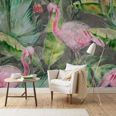 Papier peint panoramique tropical flamant rose