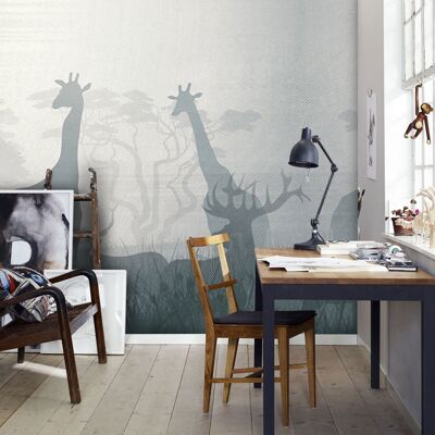 Papier peint panoramique ombre de girafes