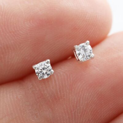 Sterling silver diamante round stud earring
