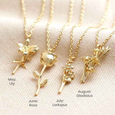 Juli-Rittersporn-Geburtsblumen-Halskette in Gold