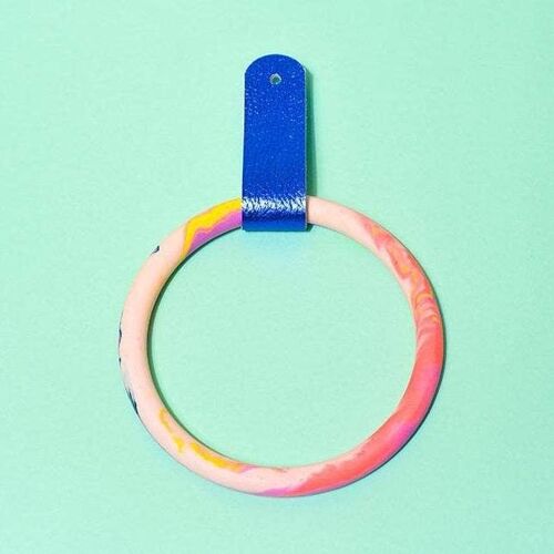 Coral Marbled Towel Ring & Leather Strap