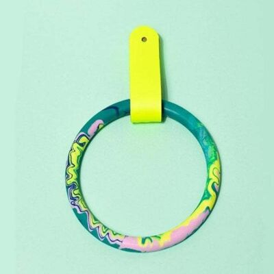 Emerald & Yellow Marbled Towel Ring & Leather Strap