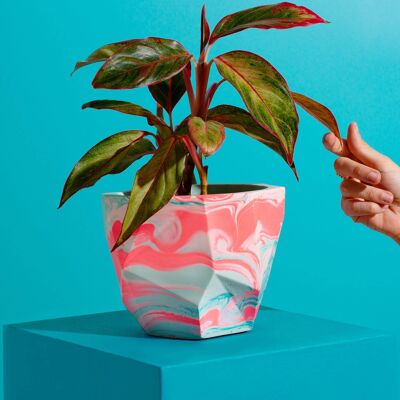 Large Geometrical Plant Pot in Mint & Teal