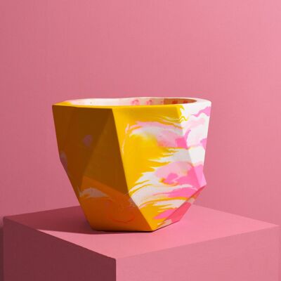 Large Geometrical Plant Pot in Mustard & Pink