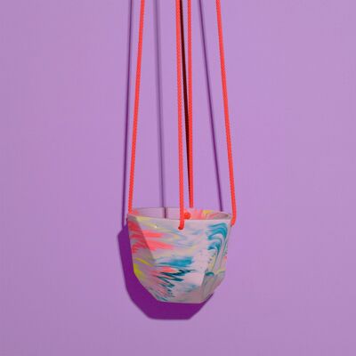 Medium Geometrical Hanging Planter in Coral & Lilac